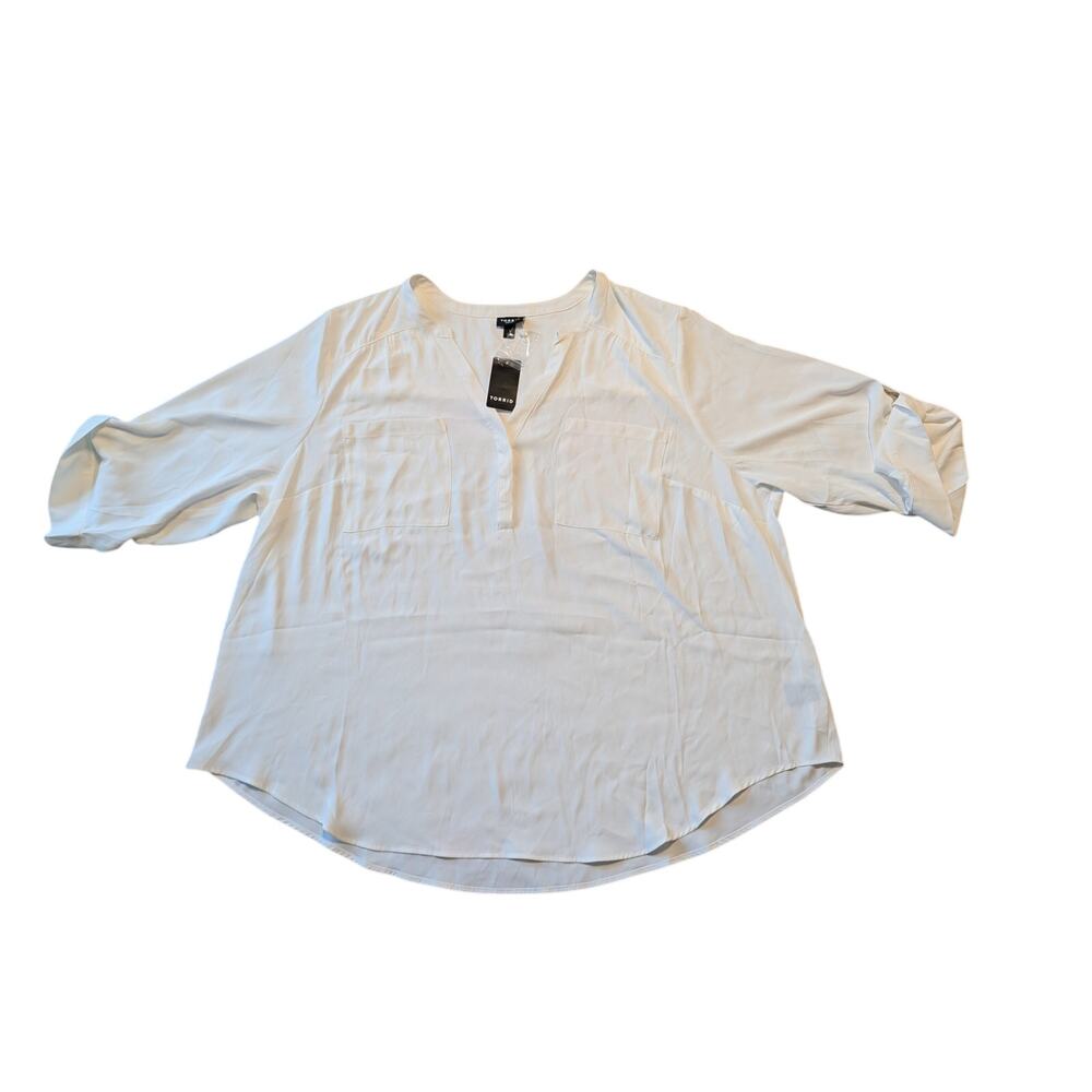 Torrid Women's Plus Size 3 Harper White Georgette 3/4 Sleeve Blouse Shirt NWT